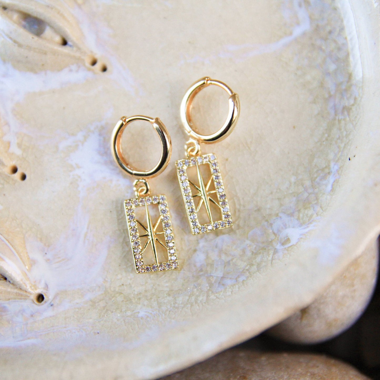 Rectangle Star Cubic Zirconia Huggie Earrings