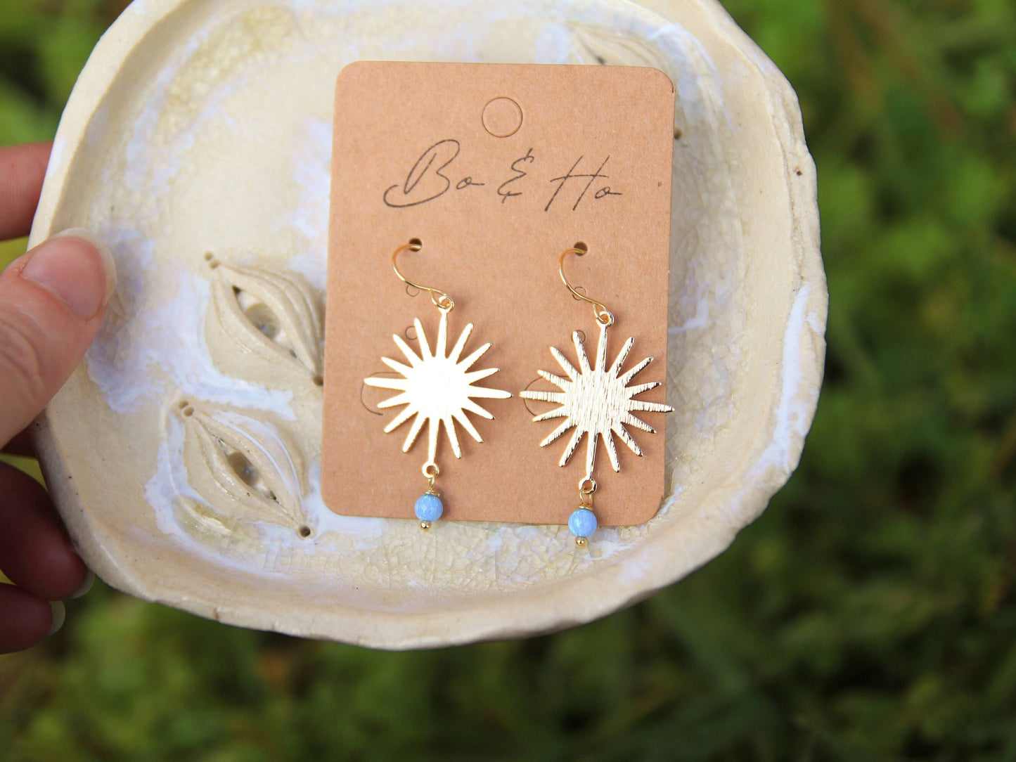Gold Sun Opal Earrings