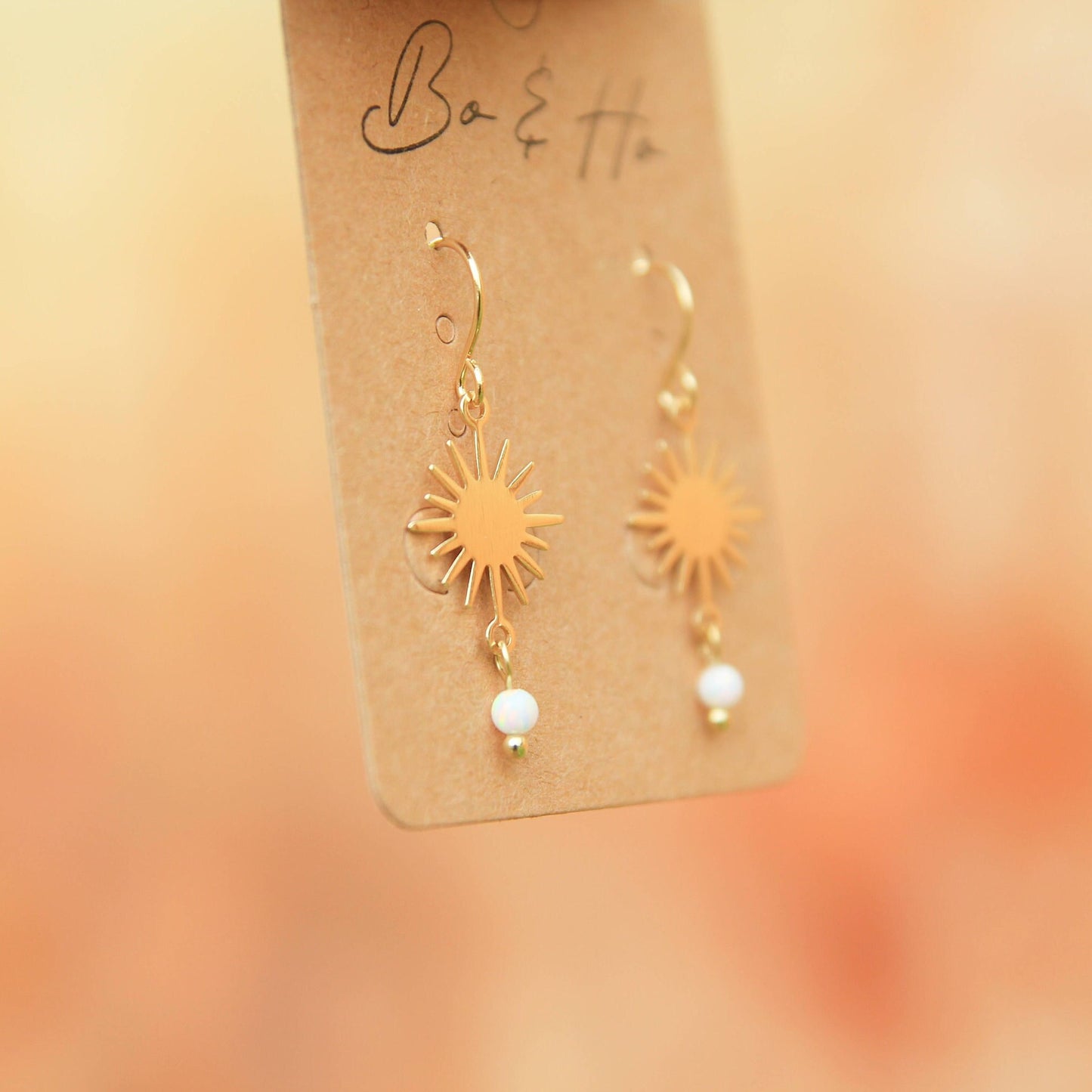 Gold Sun White Opal Earrings