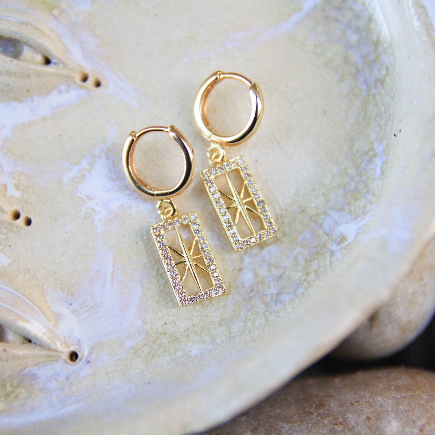 Rectangle Star Cubic Zirconia Huggie Earrings