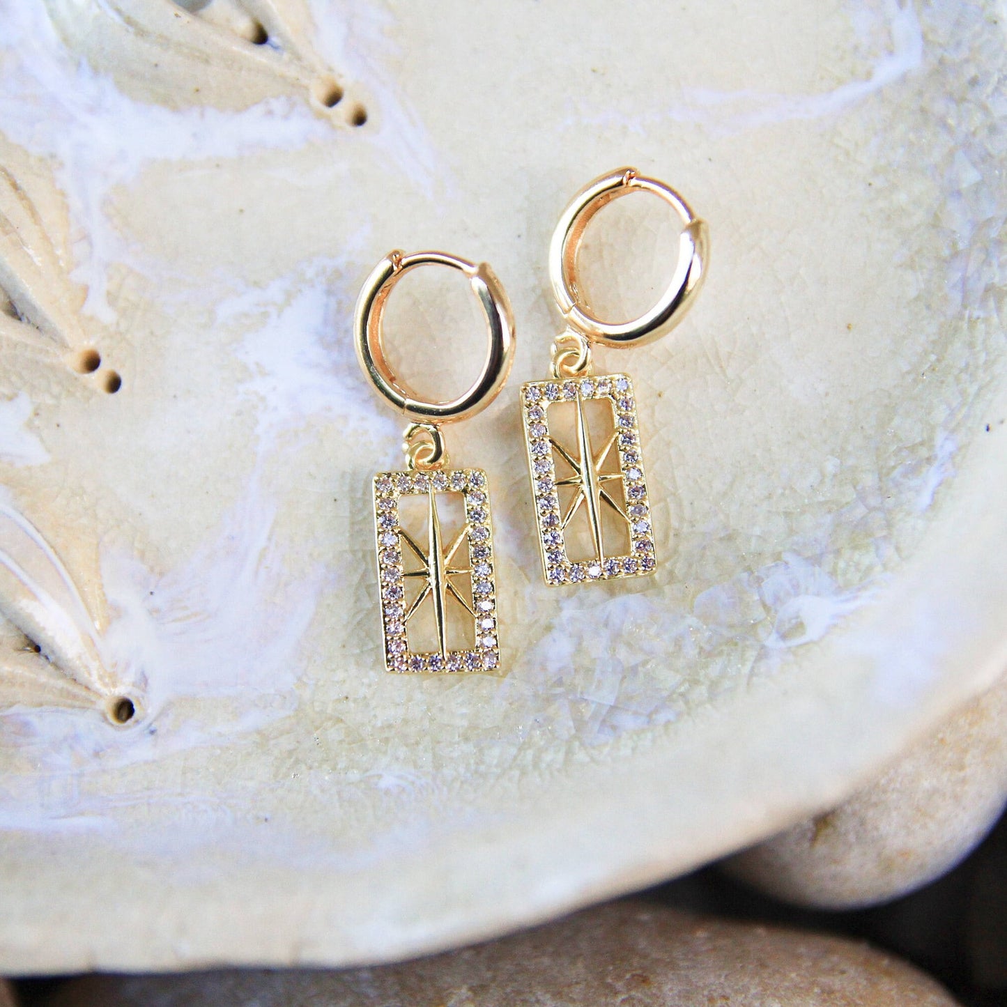 Rectangle Star Cubic Zirconia Huggie Earrings