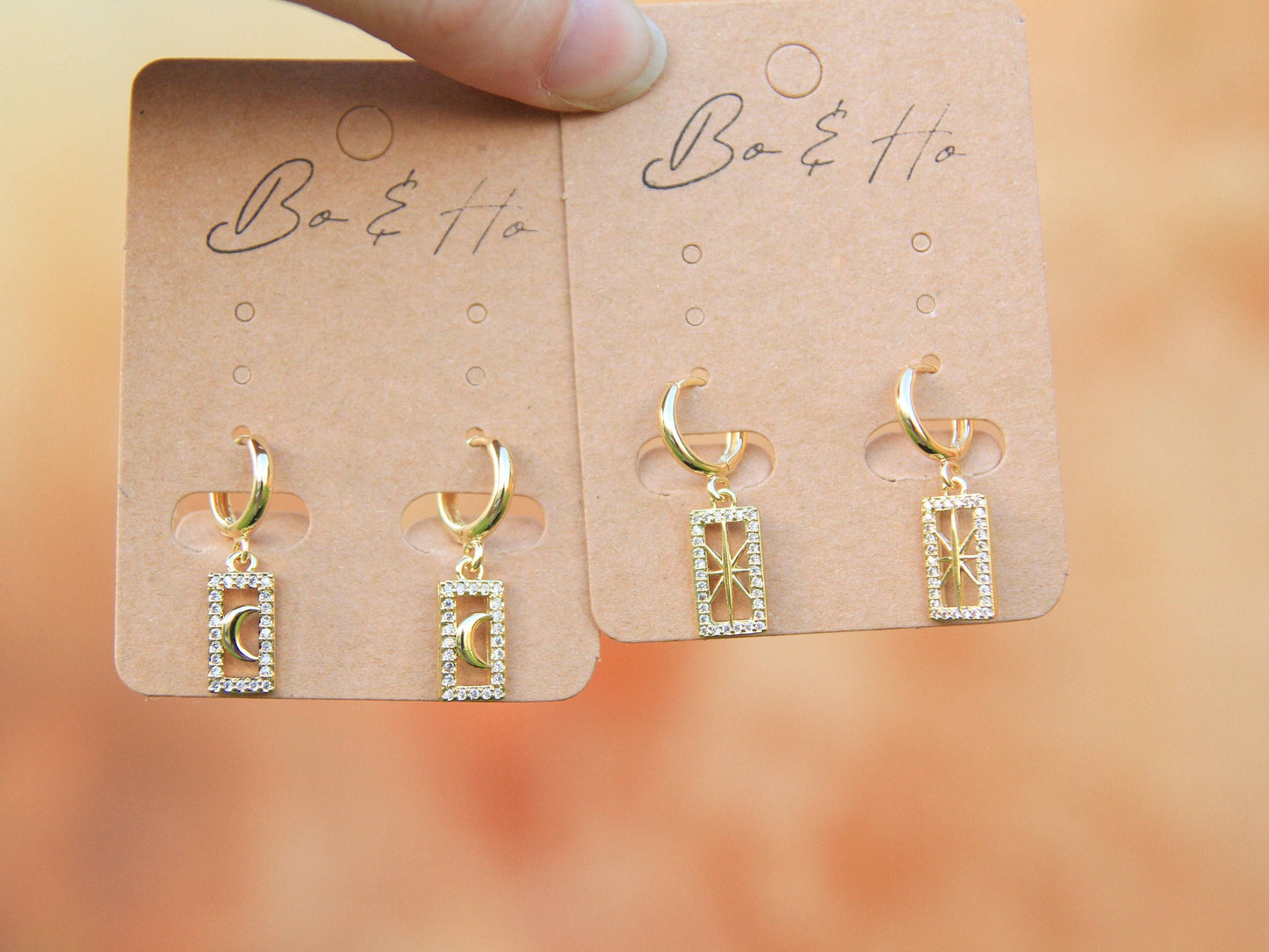 Rectangle Star Cubic Zirconia Huggie Earrings