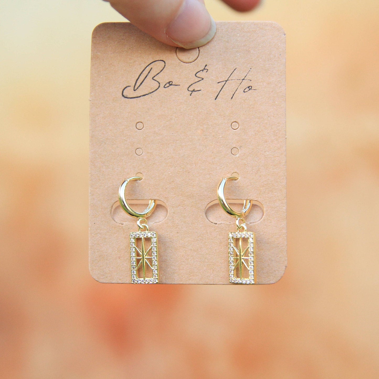 Rectangle Star Cubic Zirconia Huggie Earrings