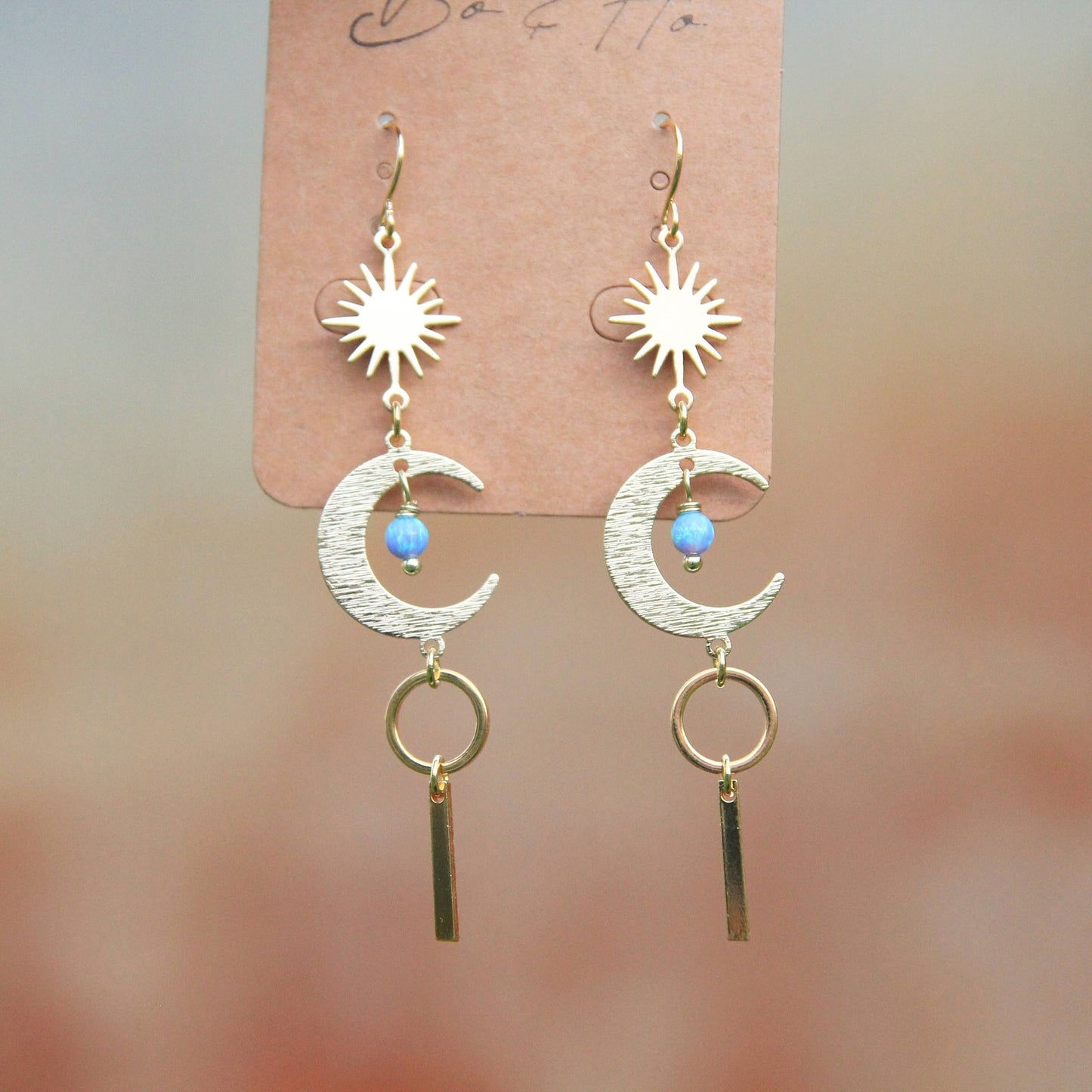 Gold Opal Sun & Moon Earrings