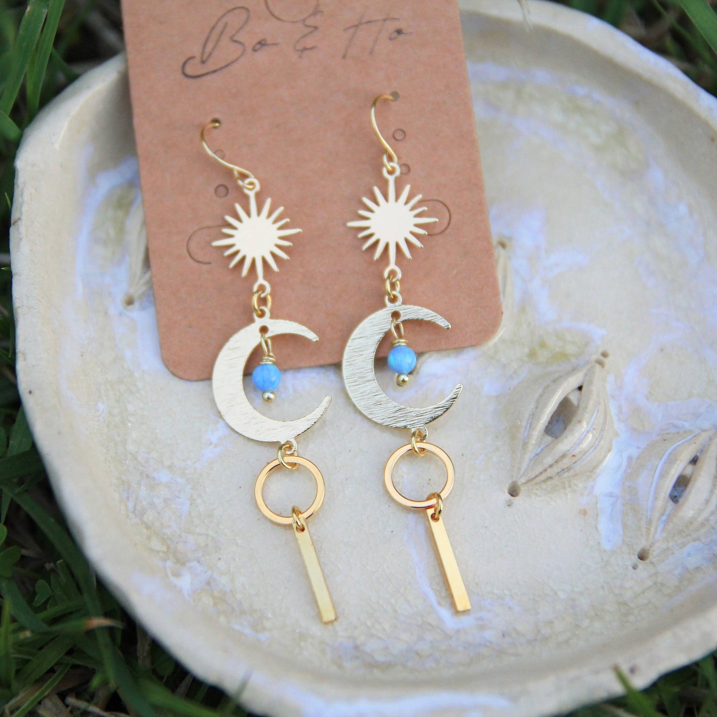 Gold Opal Sun & Moon Earrings