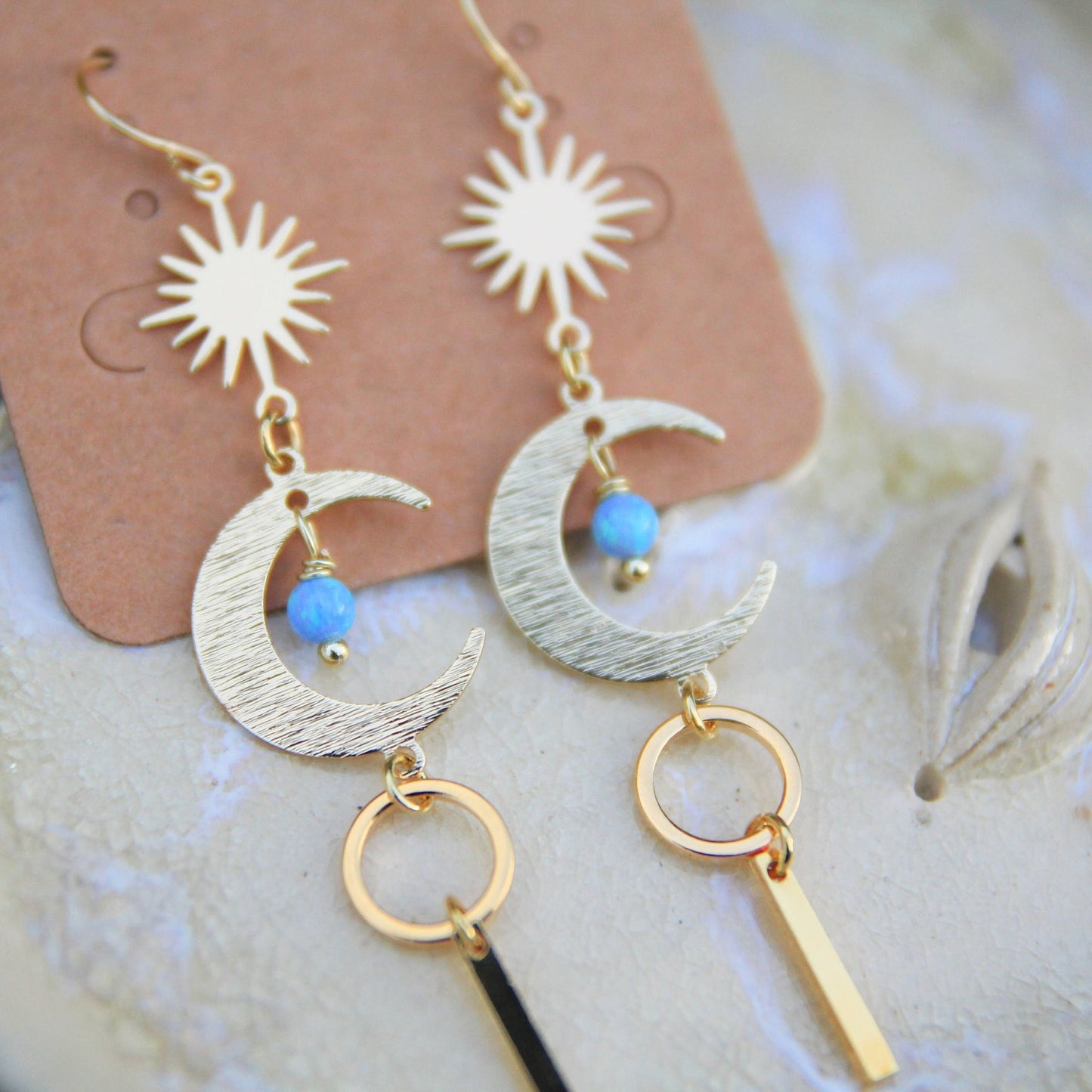 Gold Opal Sun & Moon Earrings