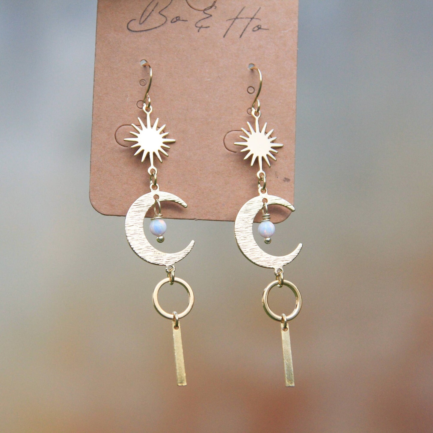 Gold Opal Sun & Moon Earrings