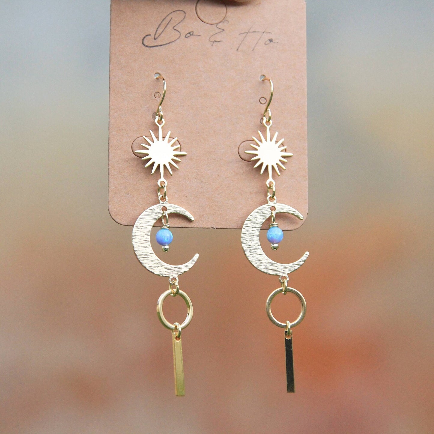 Gold Opal Sun & Moon Earrings