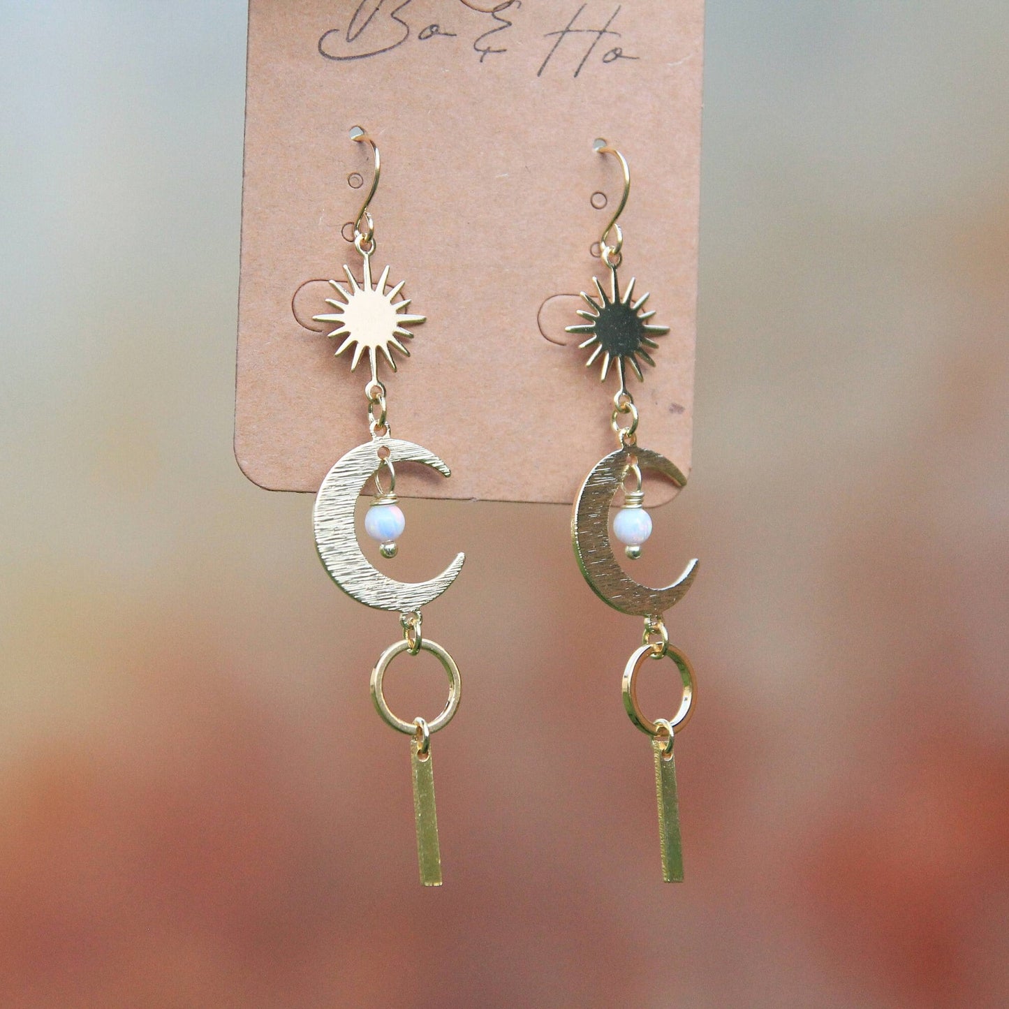 Gold Opal Sun & Moon Earrings