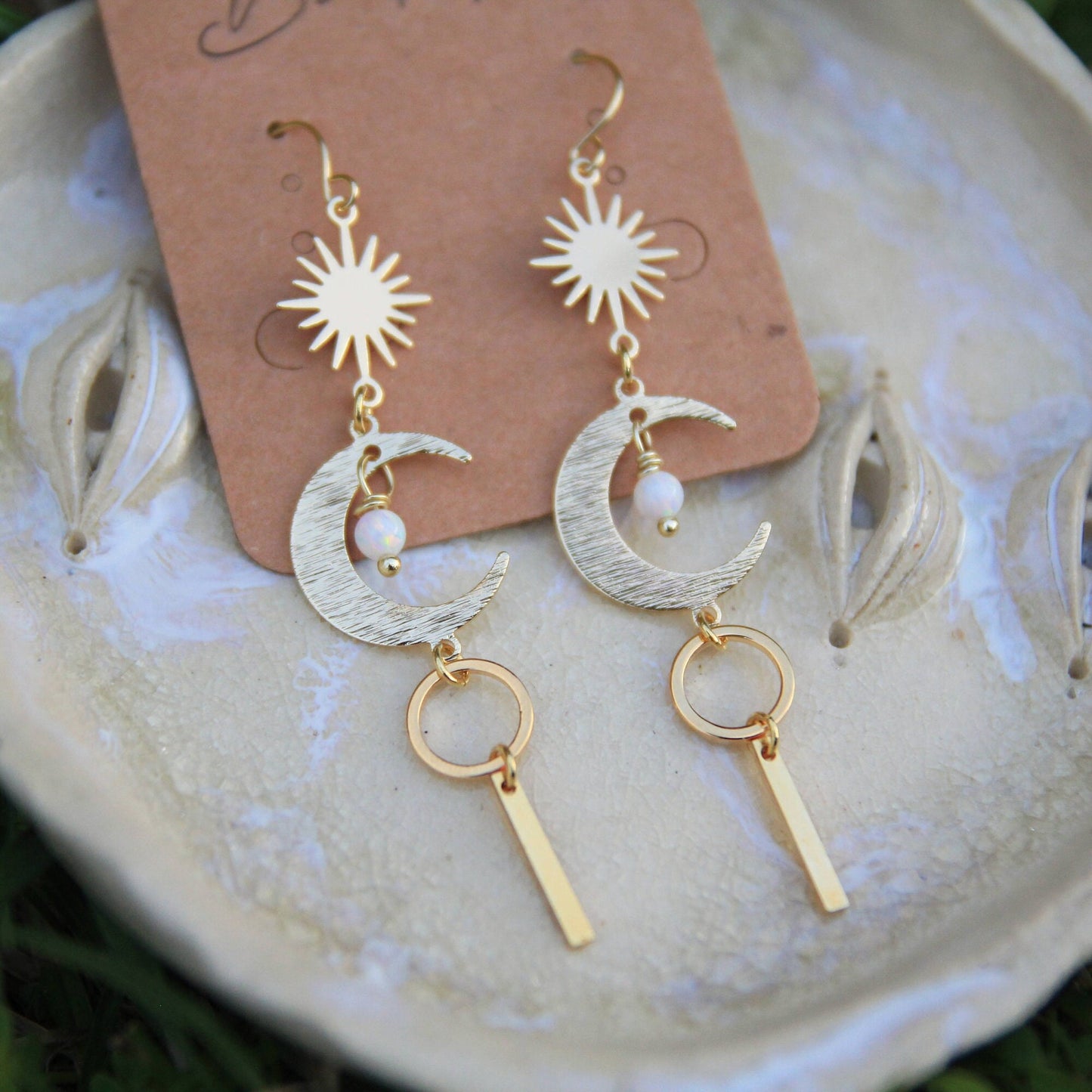 Gold Opal Sun & Moon Earrings