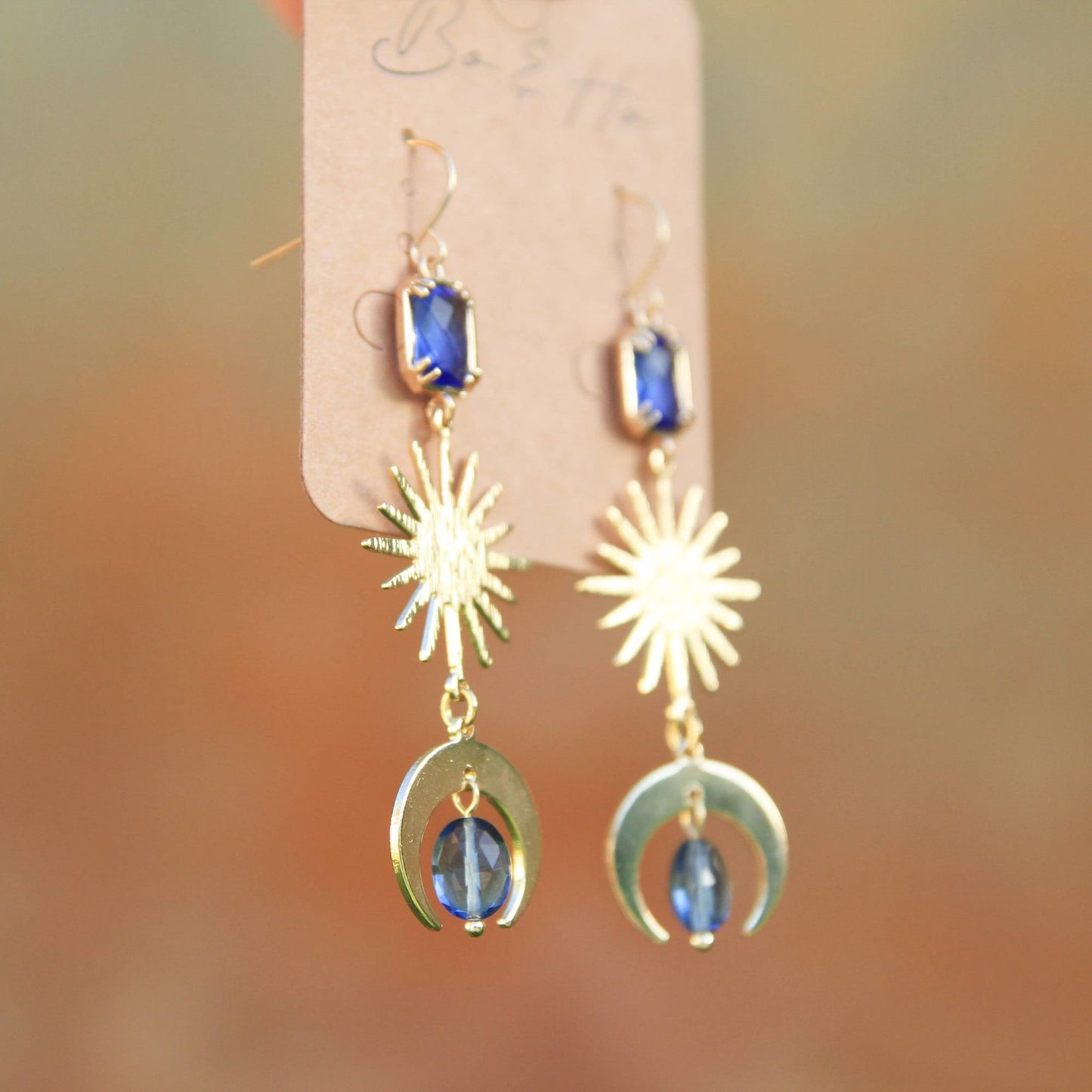 Blue Sun and Moon Statement Earrings