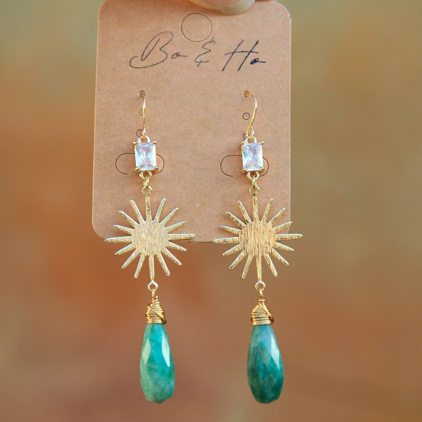 Gold Emerald Sun Earrings