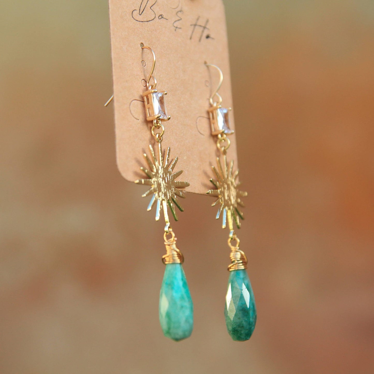 Gold Emerald Sun Earrings