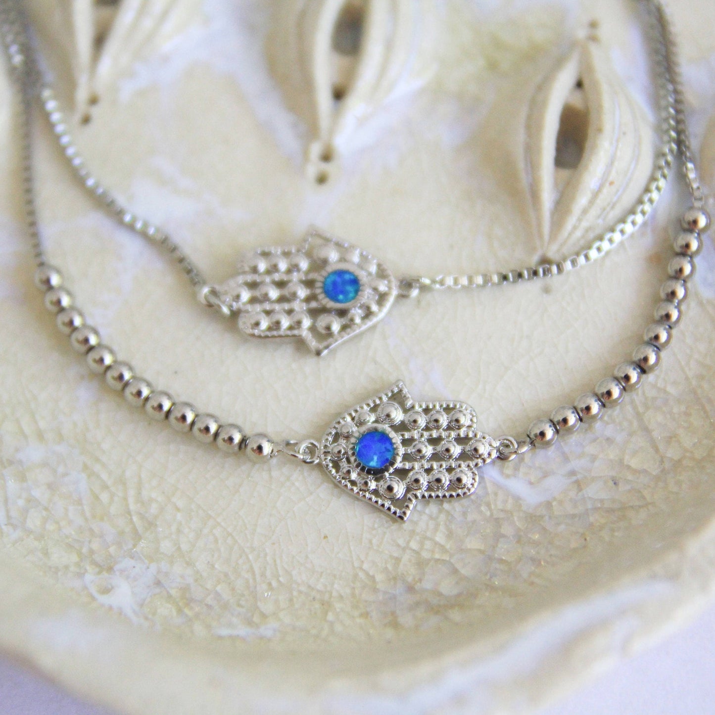 Silver Opal Hamsa Hand Bracelet