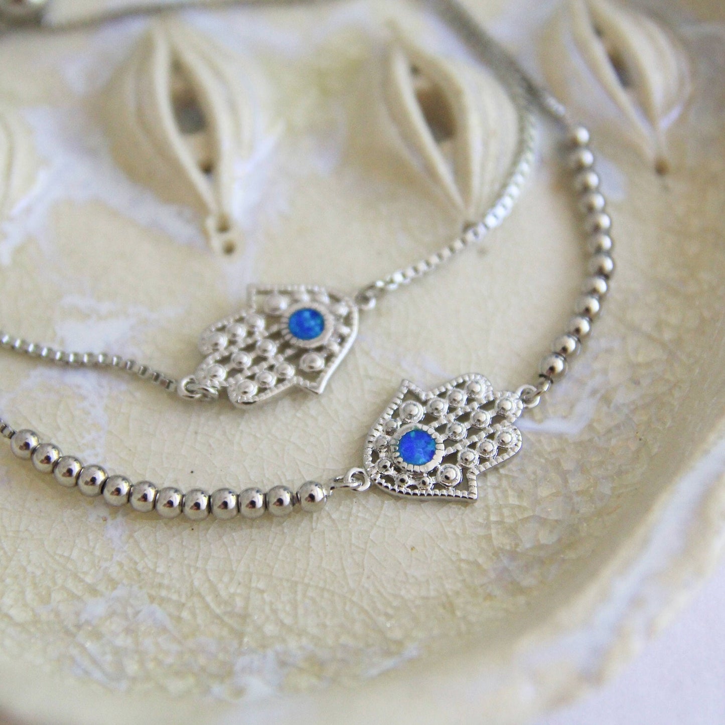 Silver Opal Hamsa Hand Bracelet