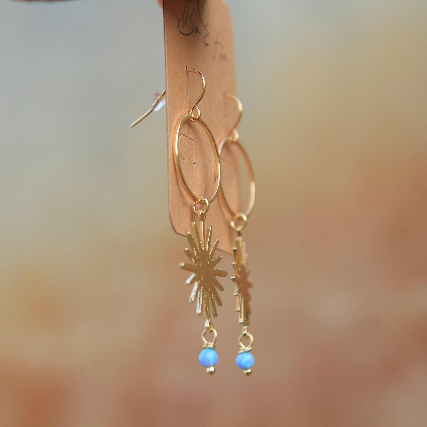 Blue Opal Gold Sun Earrings