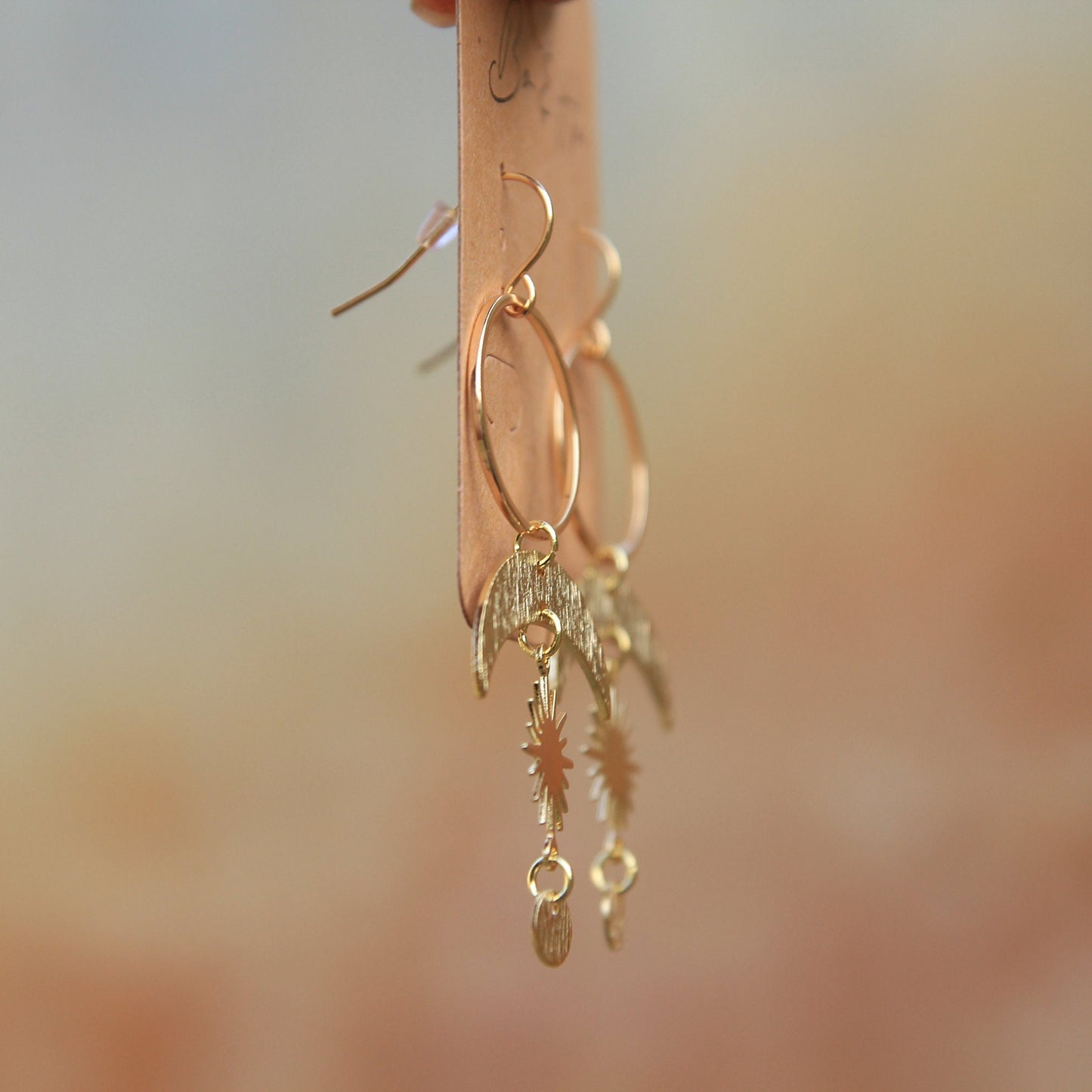 Golden Celestial Statement Sun and Moon Earrings