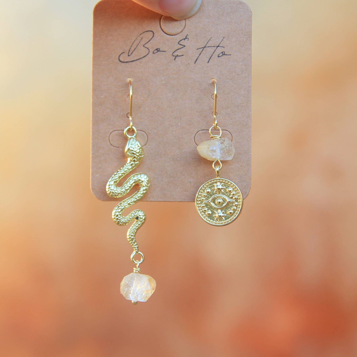 Gold Snake and Starry Eye Earrings