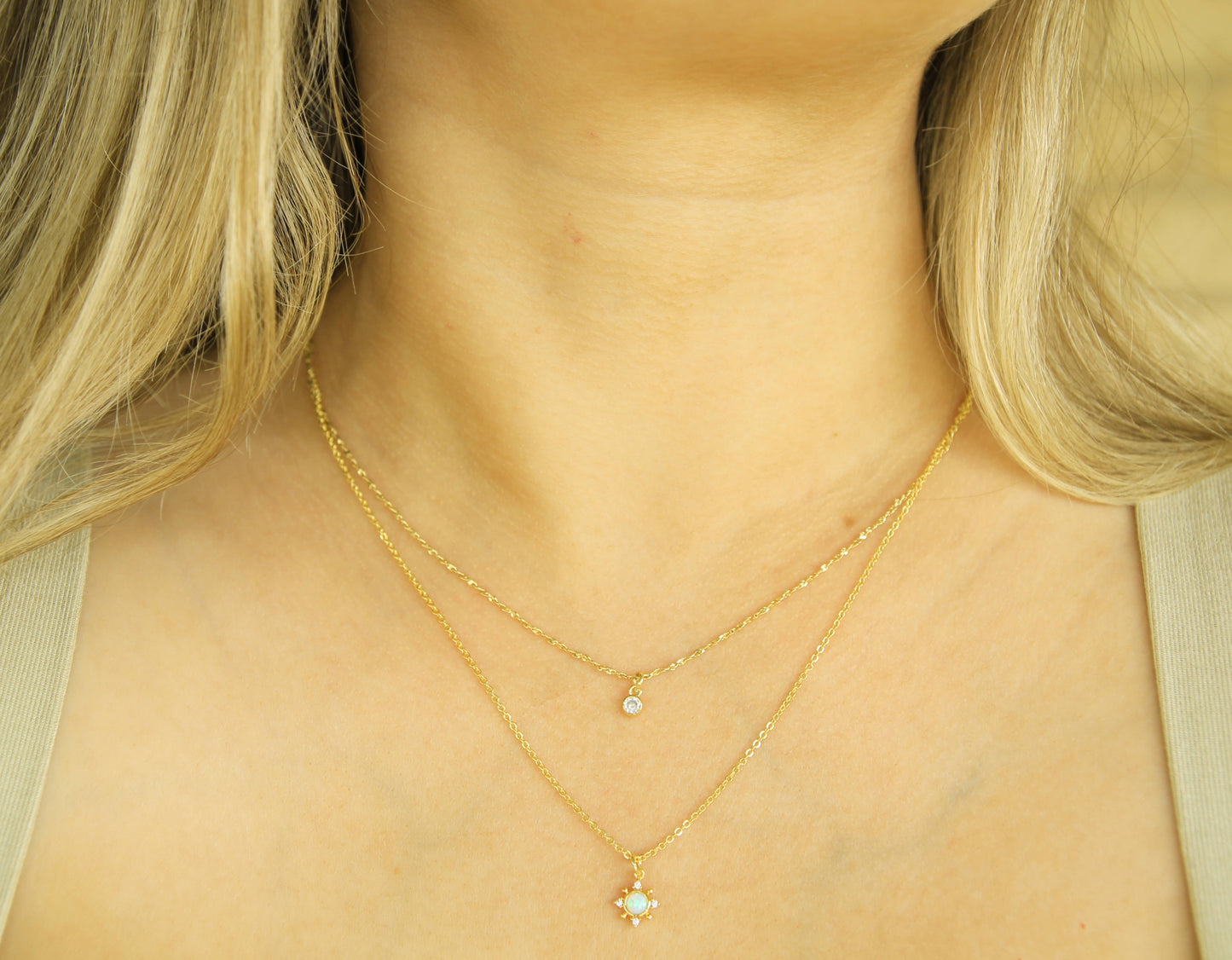 Gold Layered Opal Crystal Necklace