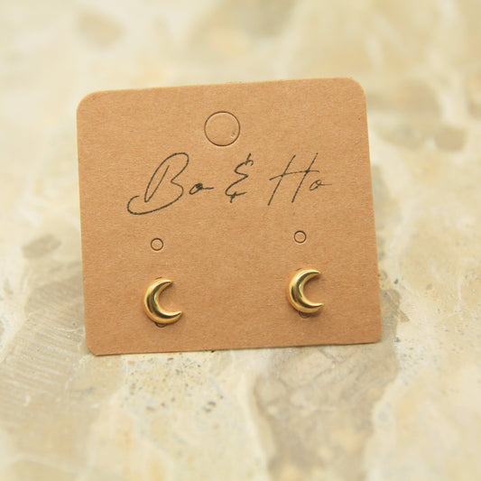Golden Crescent Moon Studs