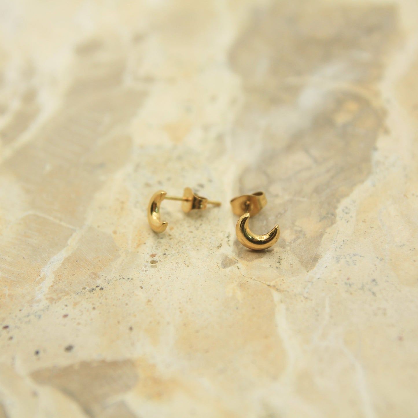 Golden Crescent Moon Studs