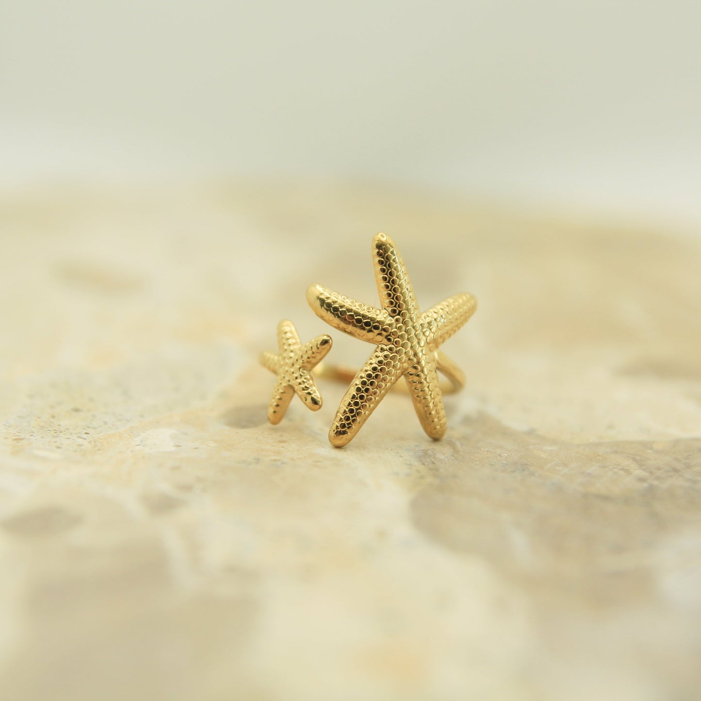 Gold Starfish Open Ring | Adjustable Statement Ring | Boho Beach Jewellery