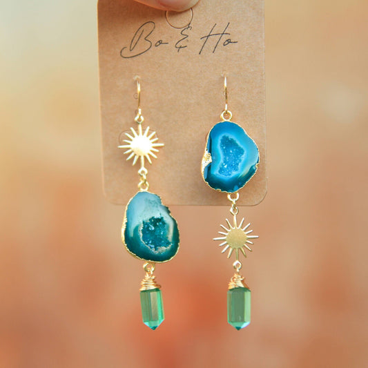 Geode Geode Sun Earrings | Natural agate geode crystal earrings