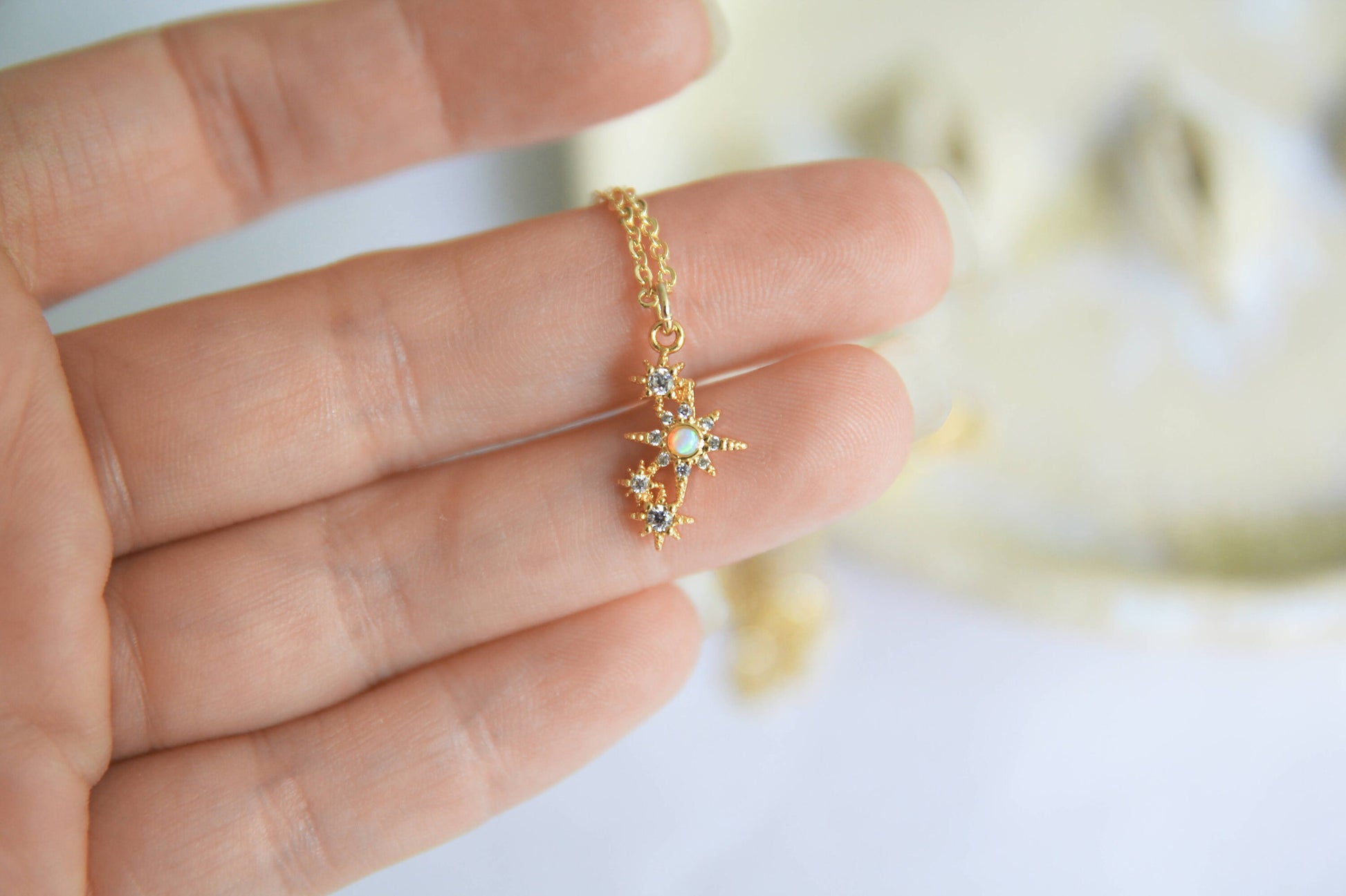 Gold Opal with Tiny Stars Necklace