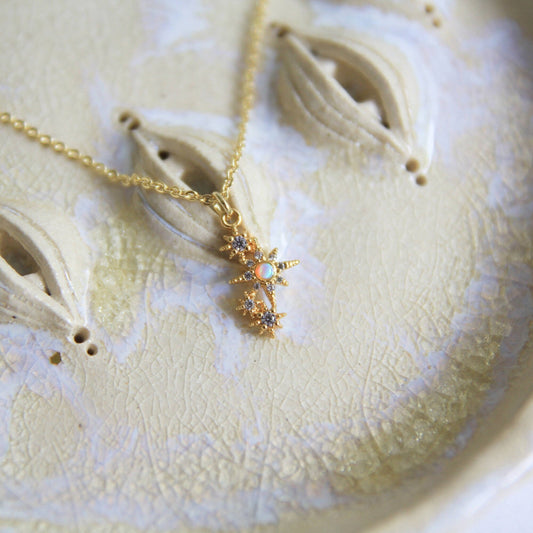 Gold Opal with Tiny Stars Necklace