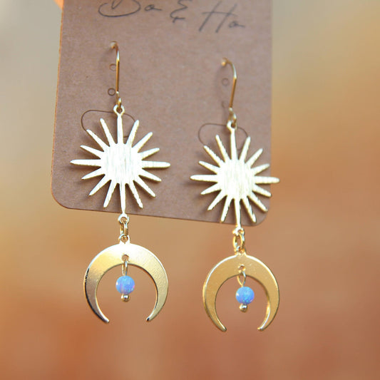 Blue Opal Sun & Moon Earrings