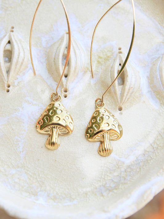 Gold Mushroom Earrings