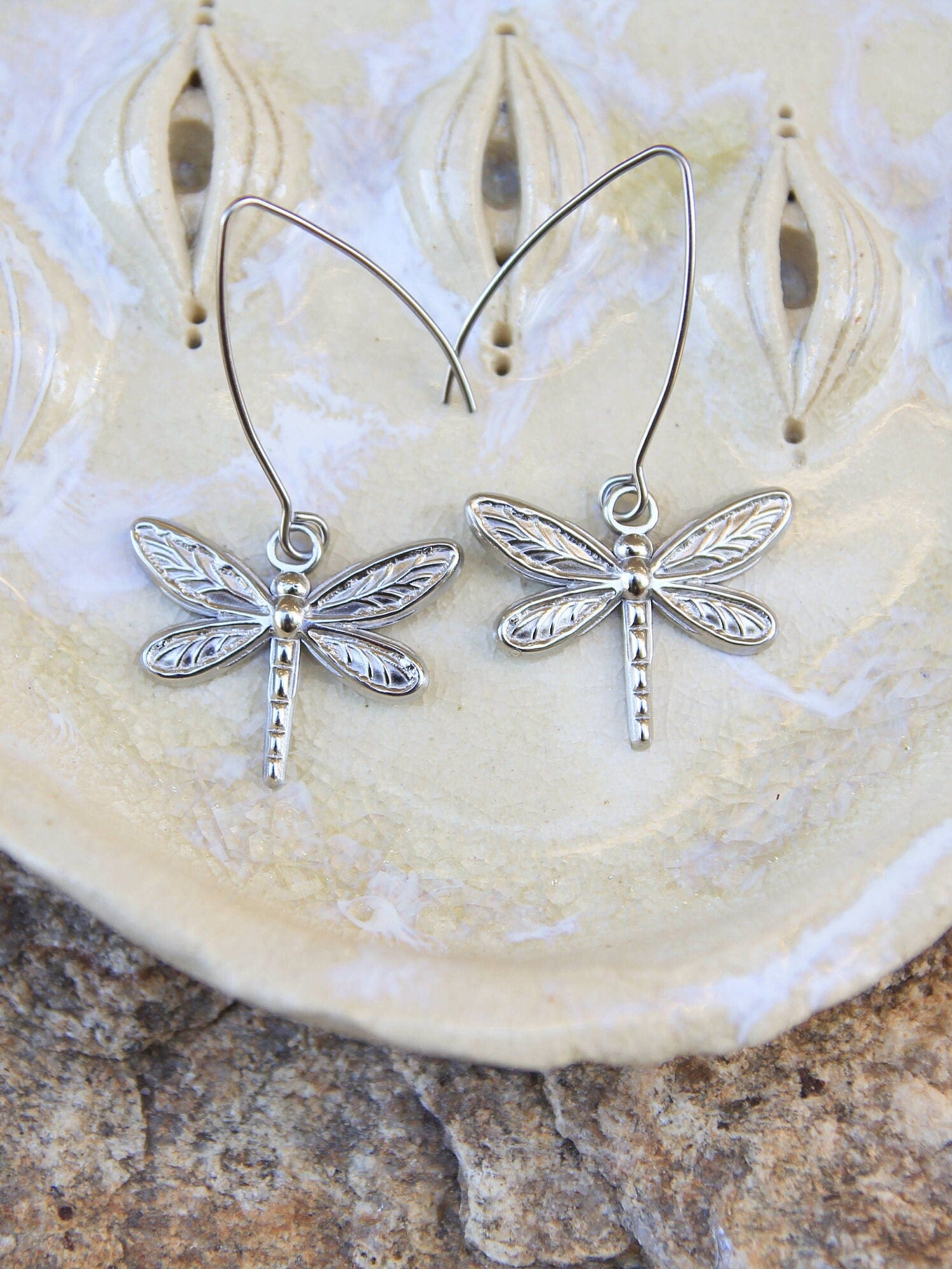 Silver Dragonfly Insect Earrings, Bug Earrings, Gift for Nature Lovers