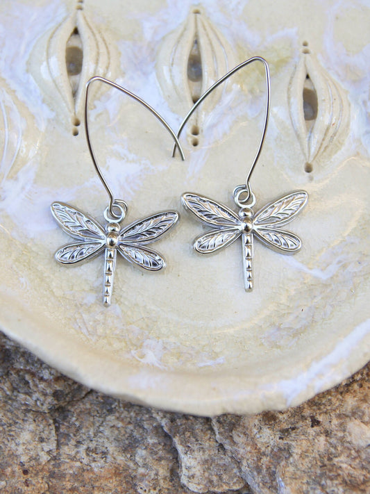 Silver Dragonfly Insect Earrings, Bug Earrings, Gift for Nature Lovers