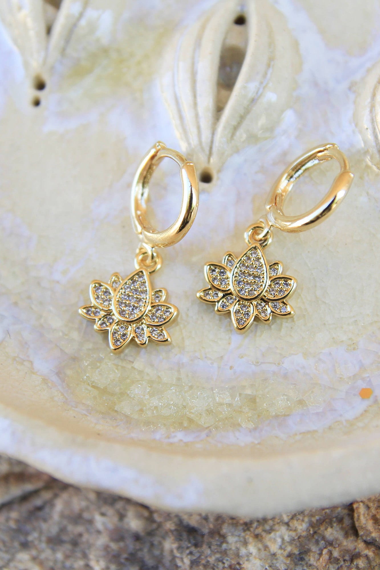 Gold Lotus Flower Earrings