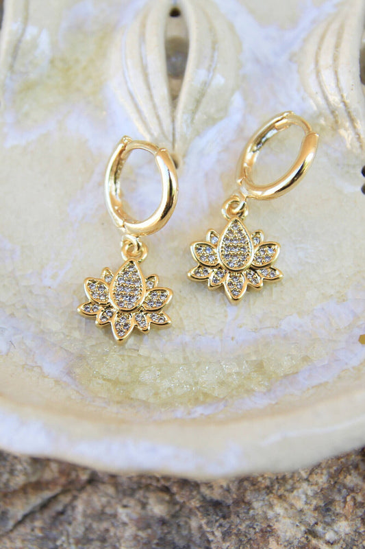 Gold Lotus Flower Earrings