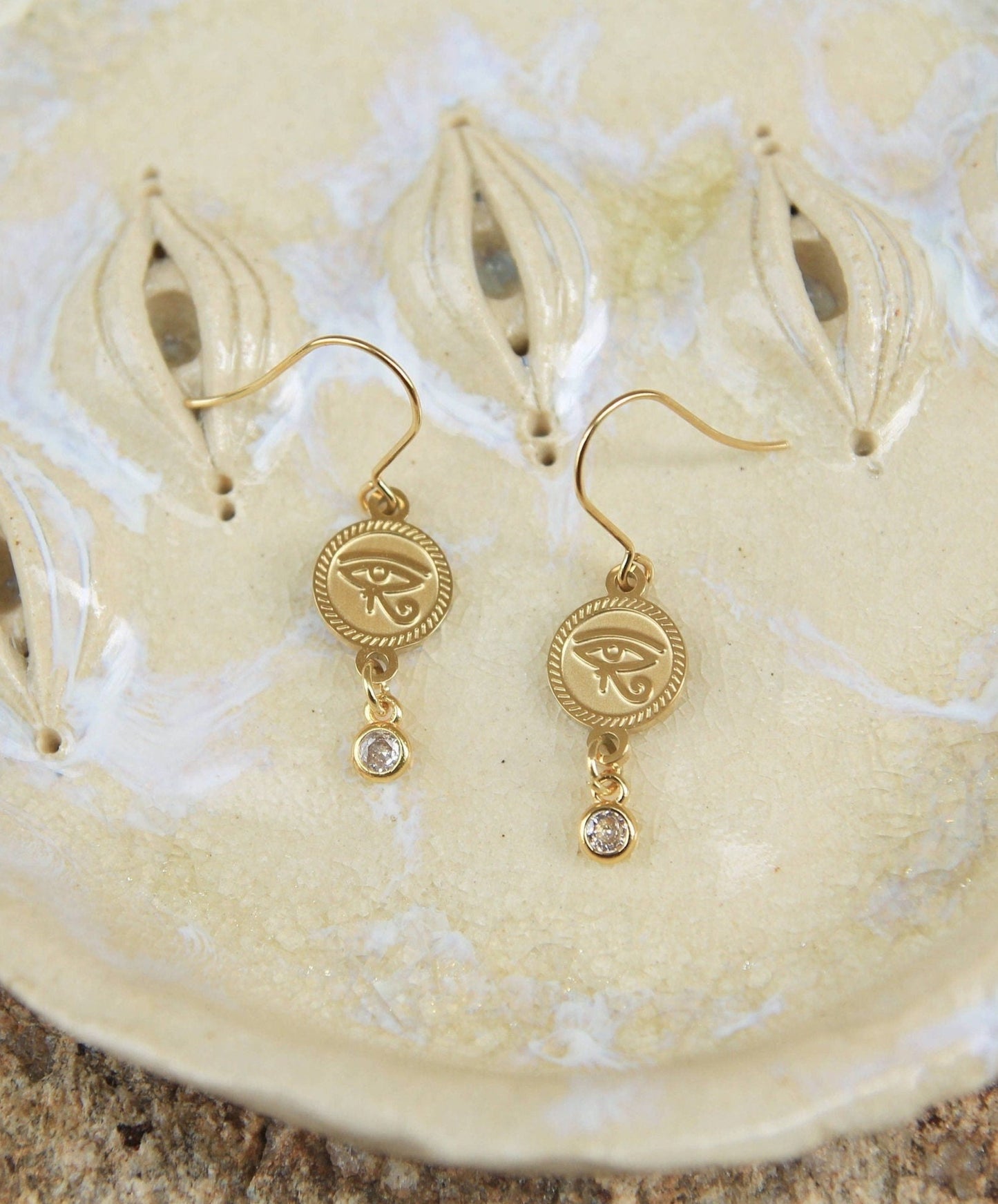 Gold Eye of Horus Earrings
