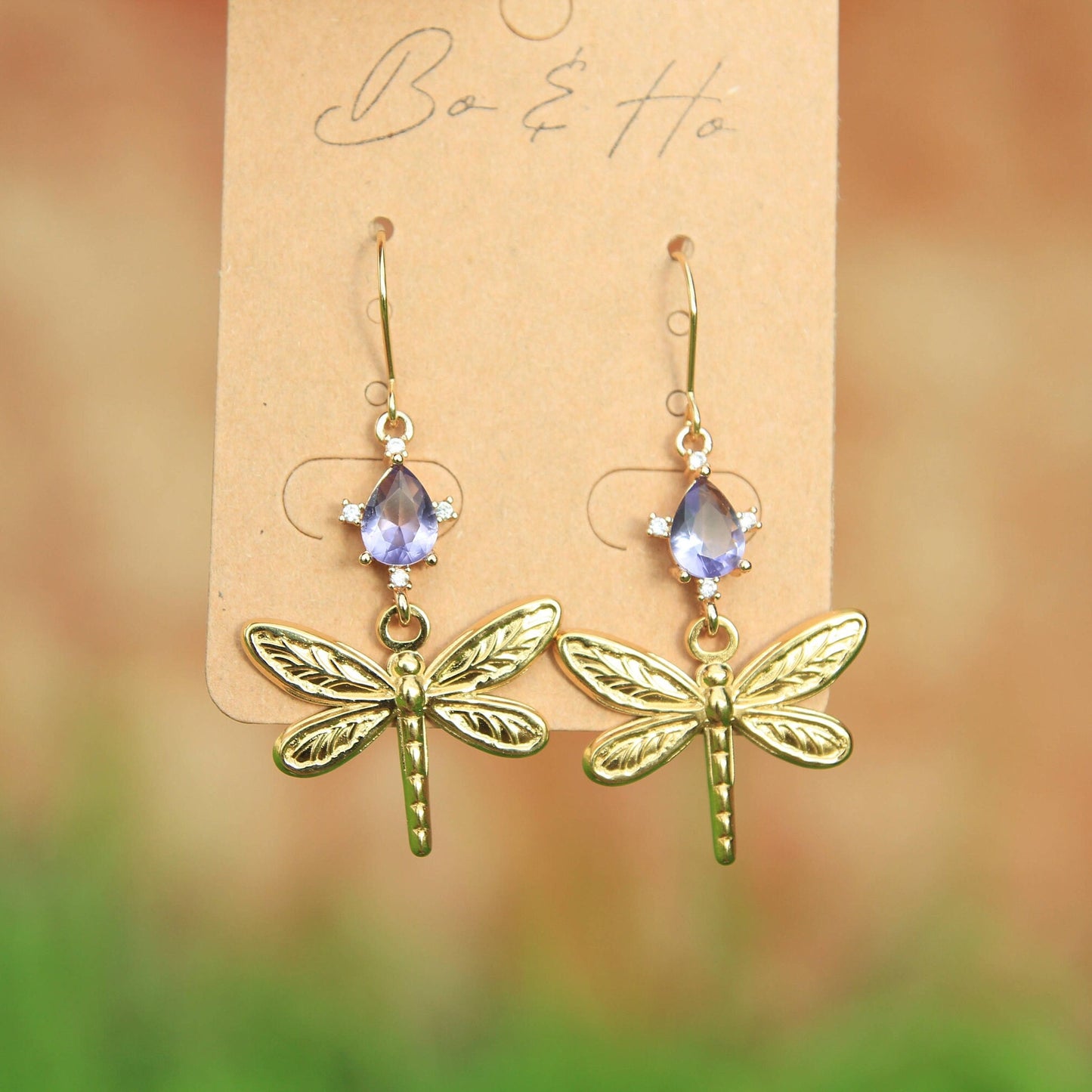 Gold Dragonfly Crystal Earrings