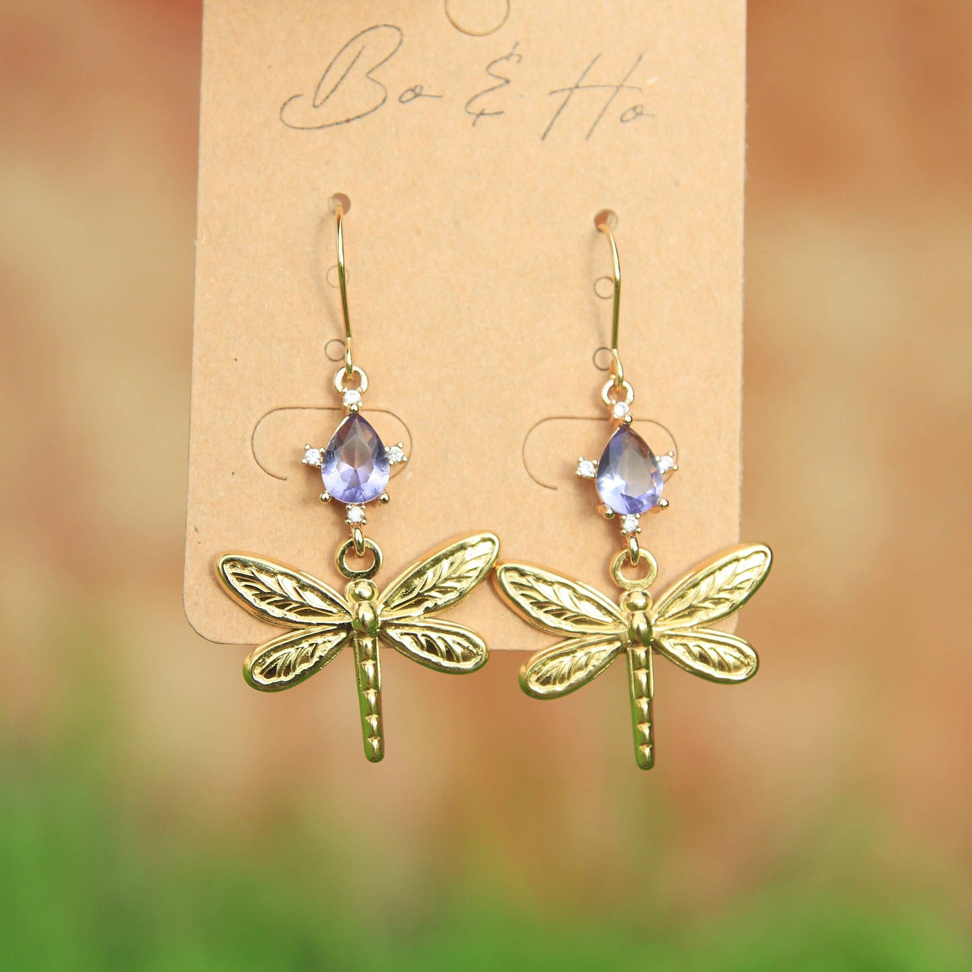 Gold Dragonfly Crystal Earrings