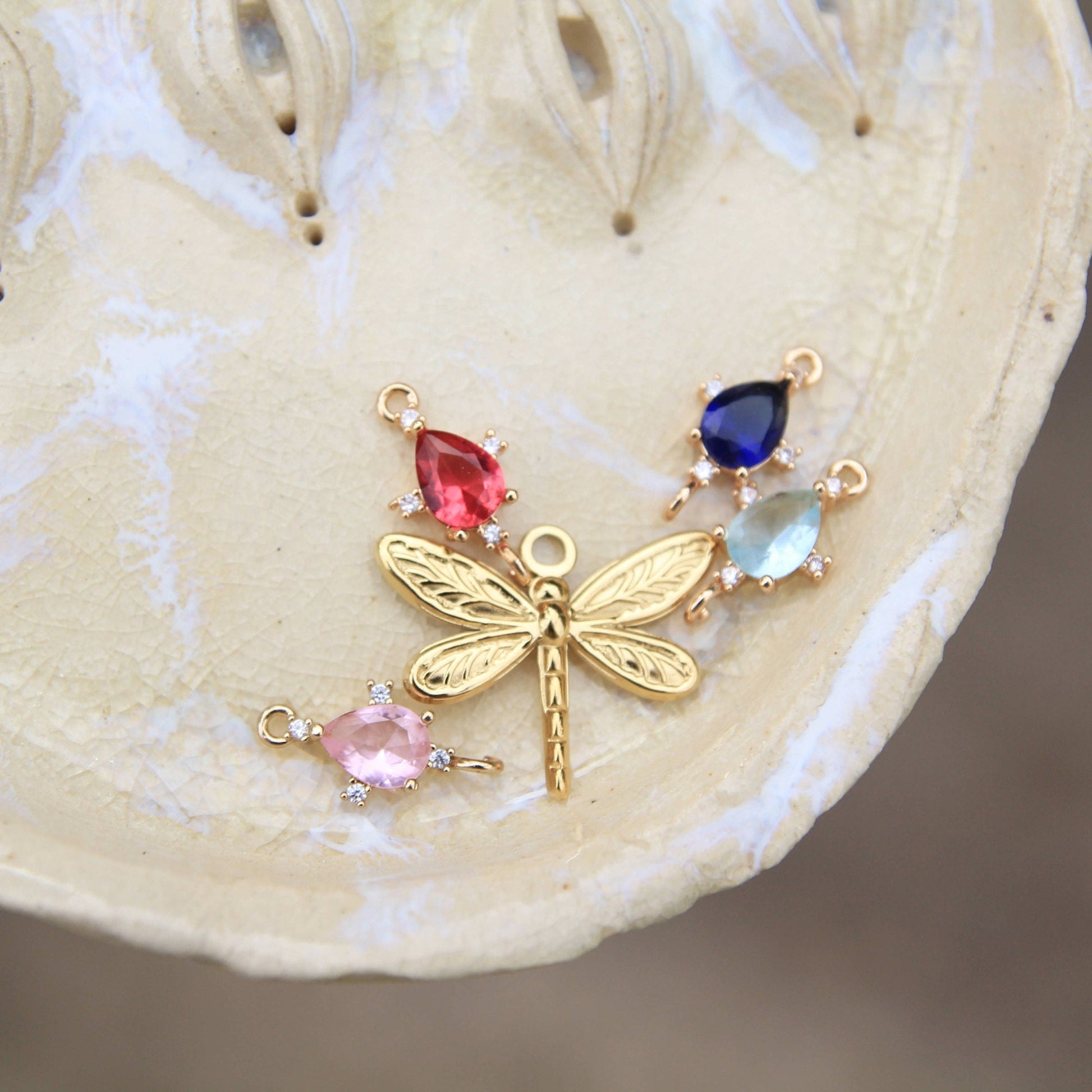 Gold Dragonfly Crystal Earrings