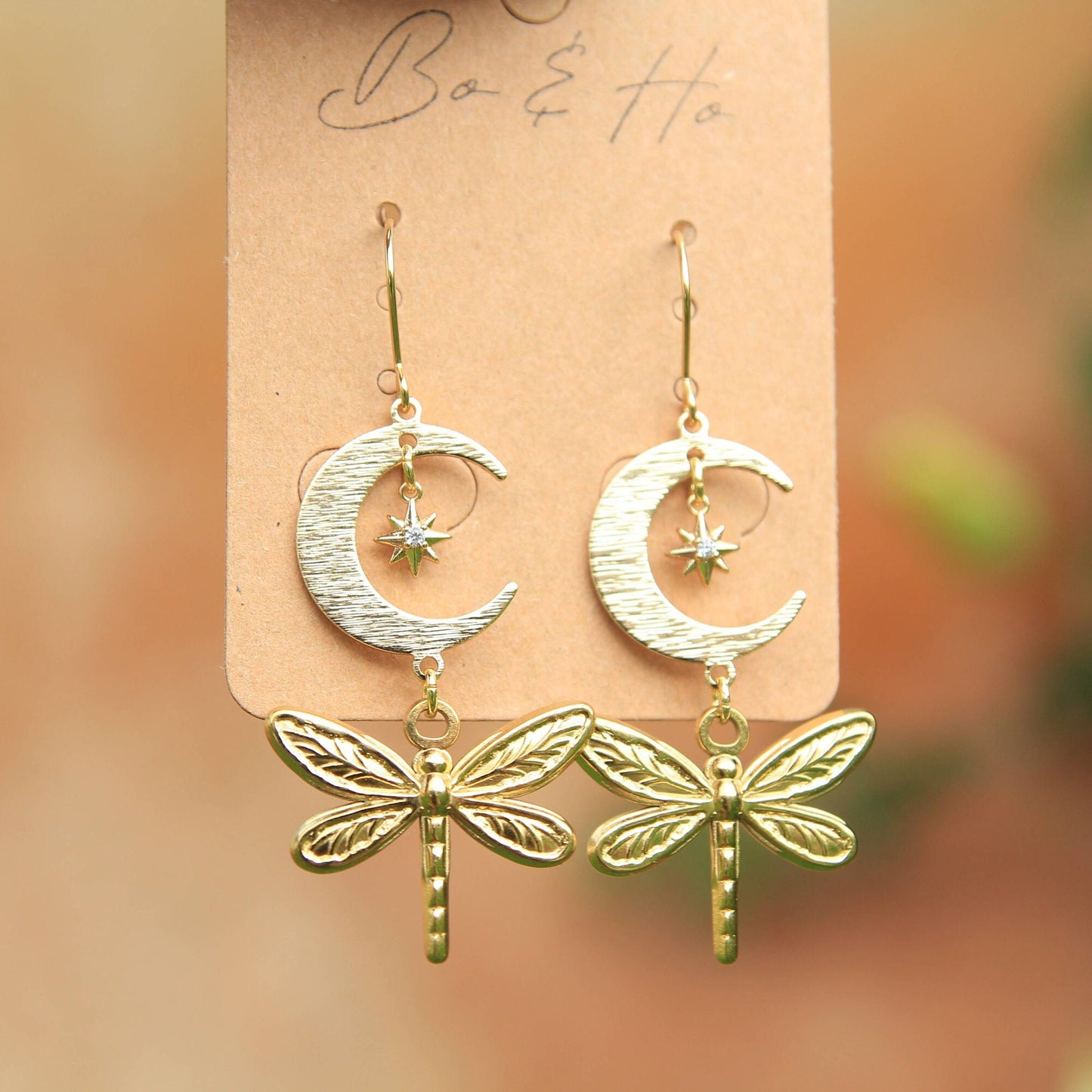 Gold Celestial Dragonfly Earrings