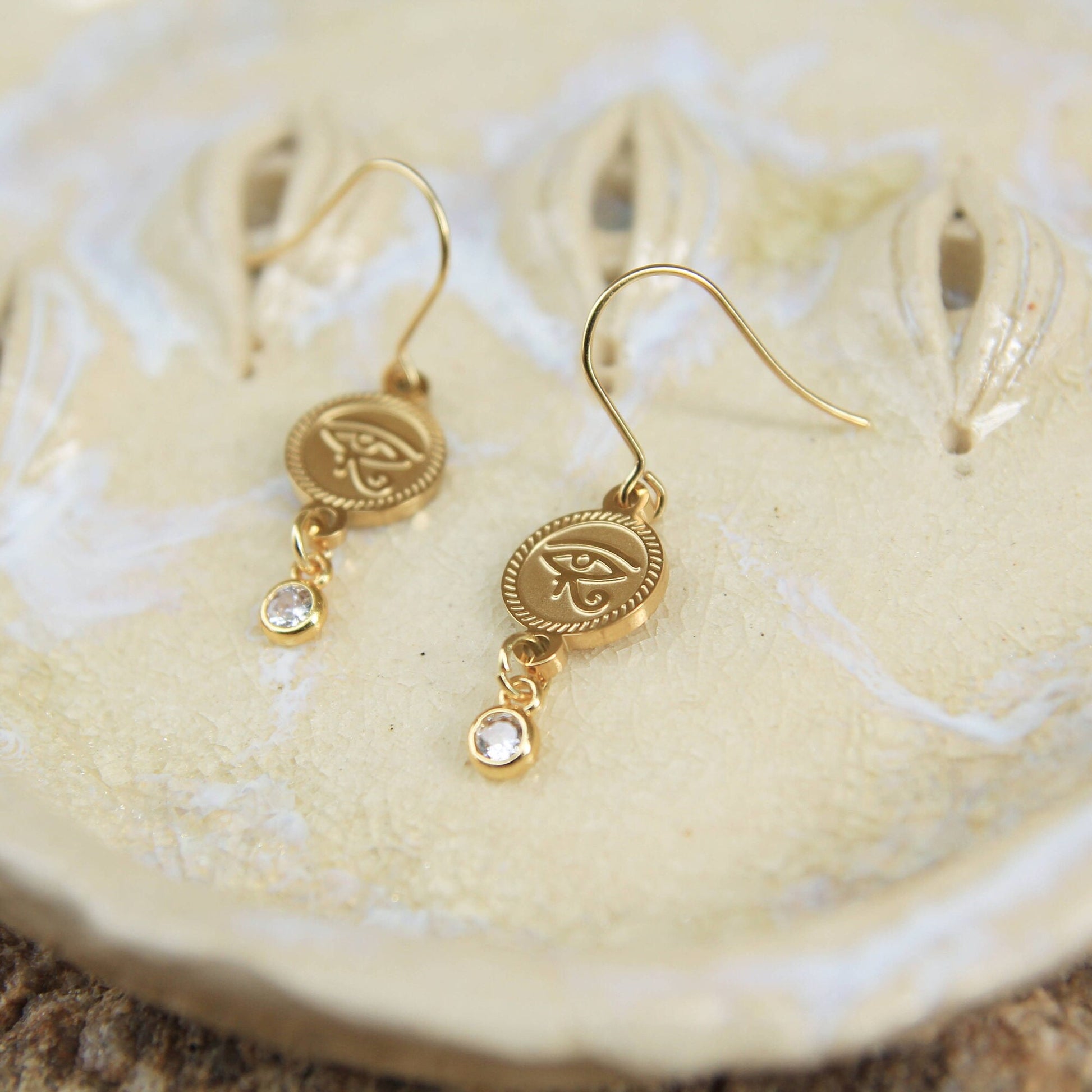 Gold Eye of Horus Earrings