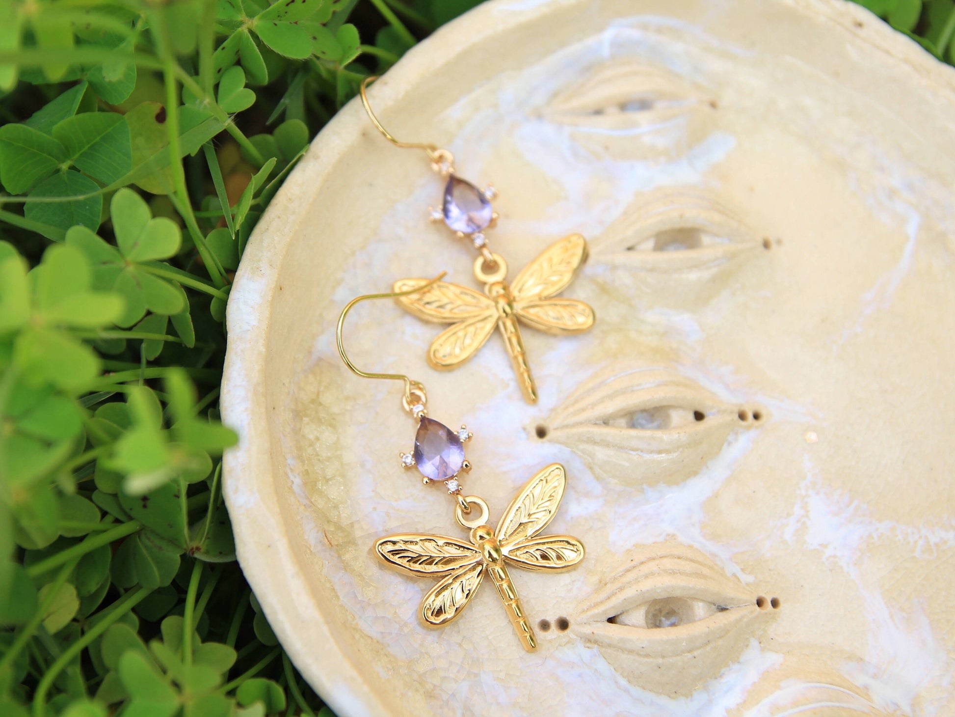Gold Dragonfly Crystal Earrings