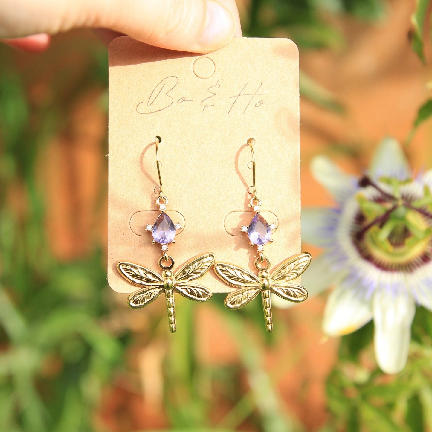 Gold Dragonfly Crystal Earrings