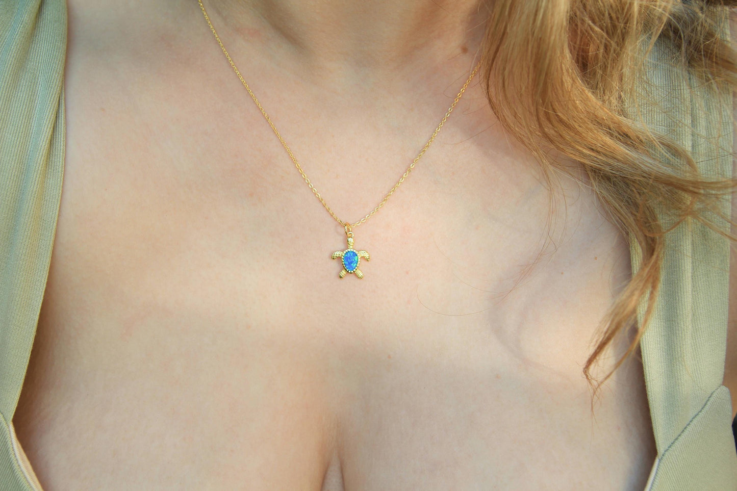 Gold Opal Turtle Necklace