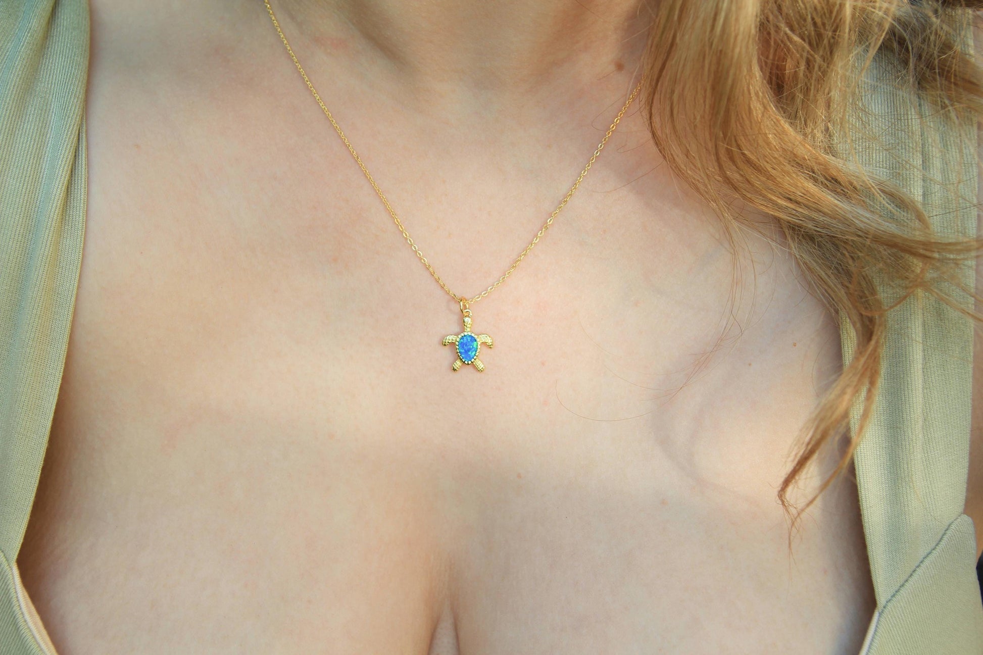 Gold Opal Turtle Necklace