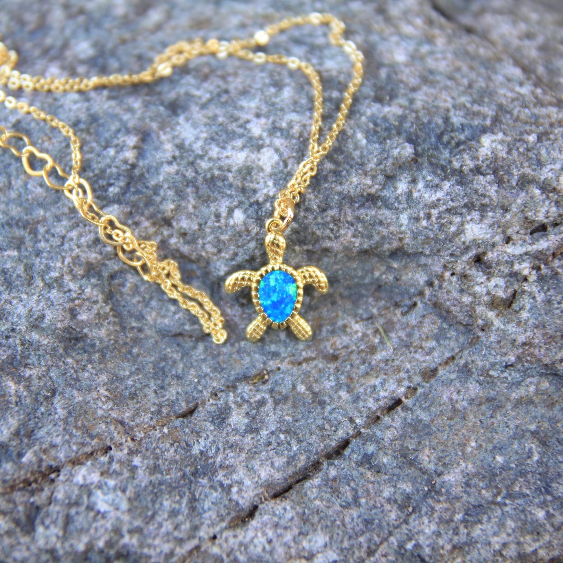 Gold Opal Turtle Necklace