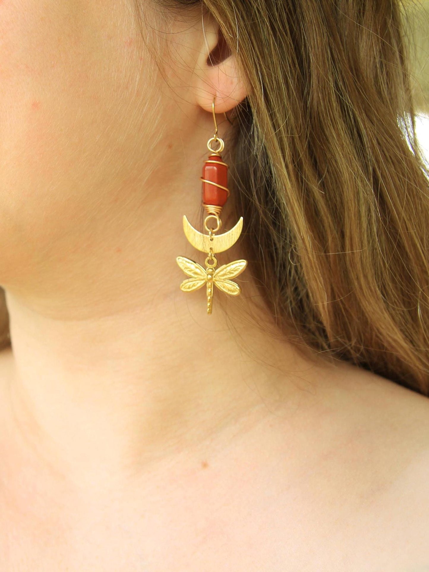 Gemstone Crystal Dragonfly Earrings