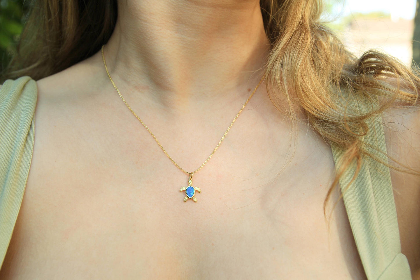 Gold Opal Turtle Necklace