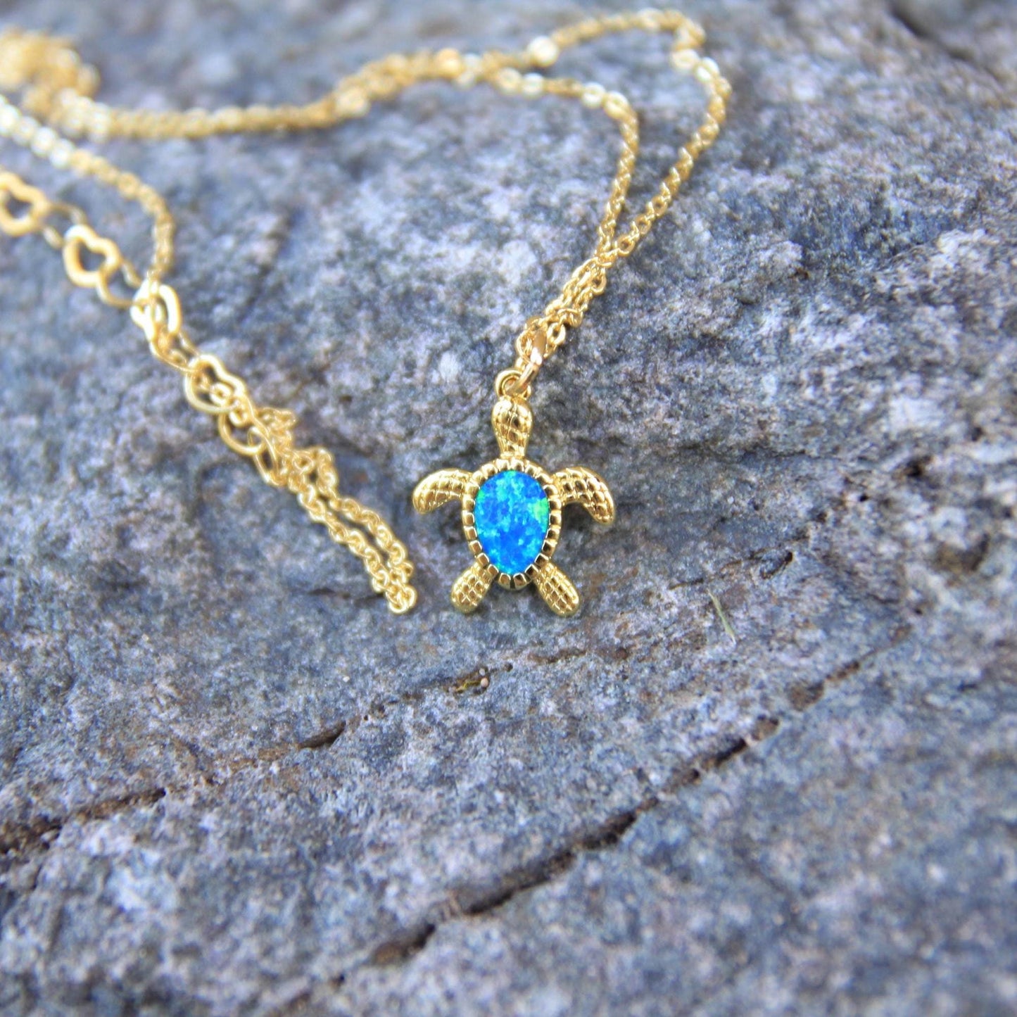 Gold Opal Turtle Necklace