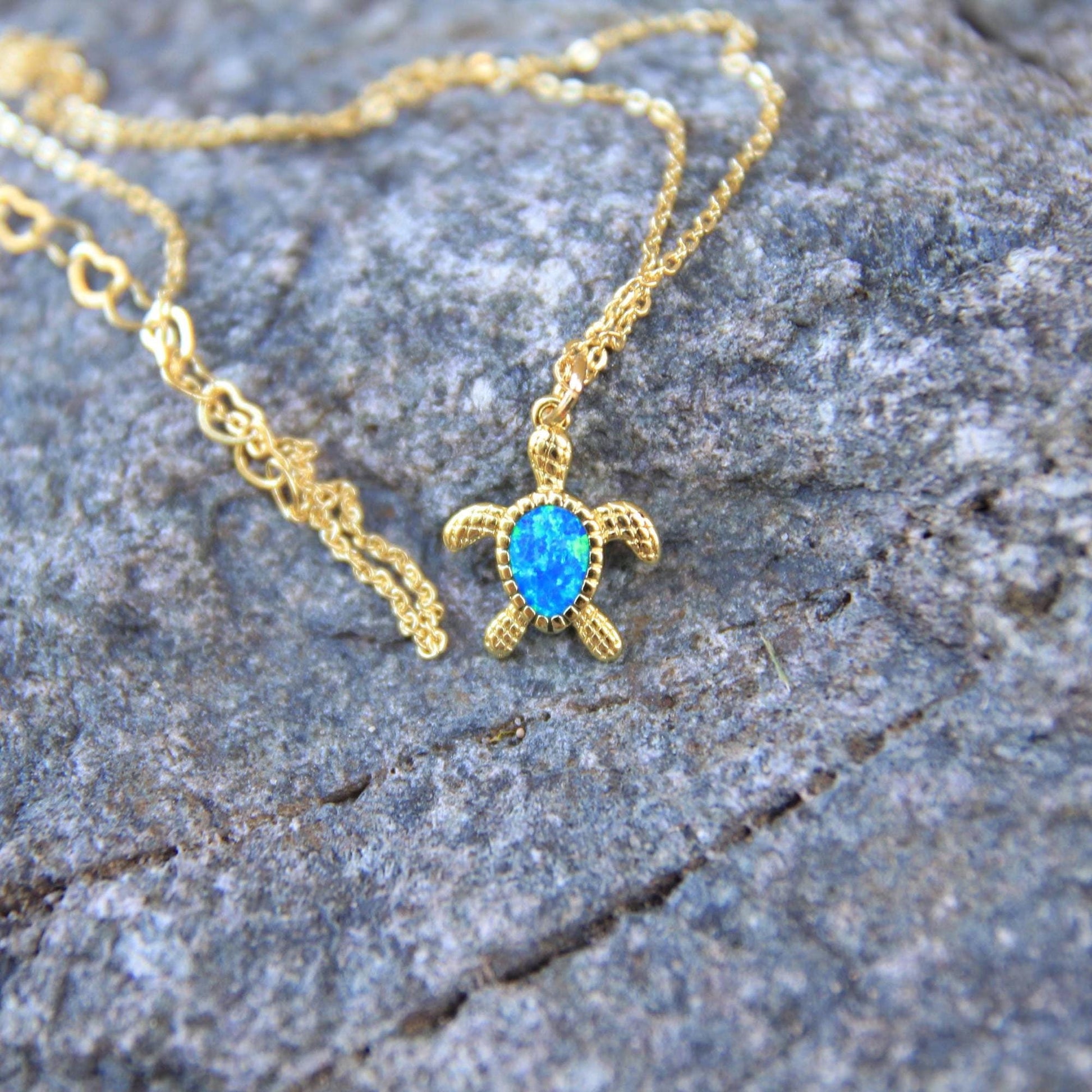 Gold Opal Turtle Necklace